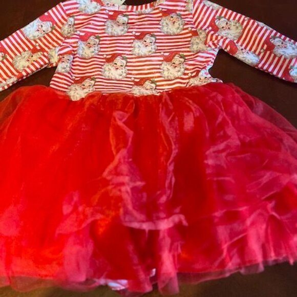 Clover Cottage boutique Girl Christmas Santa Dress Red Tulle Skirt & Striped Top - Picture 7 of 13